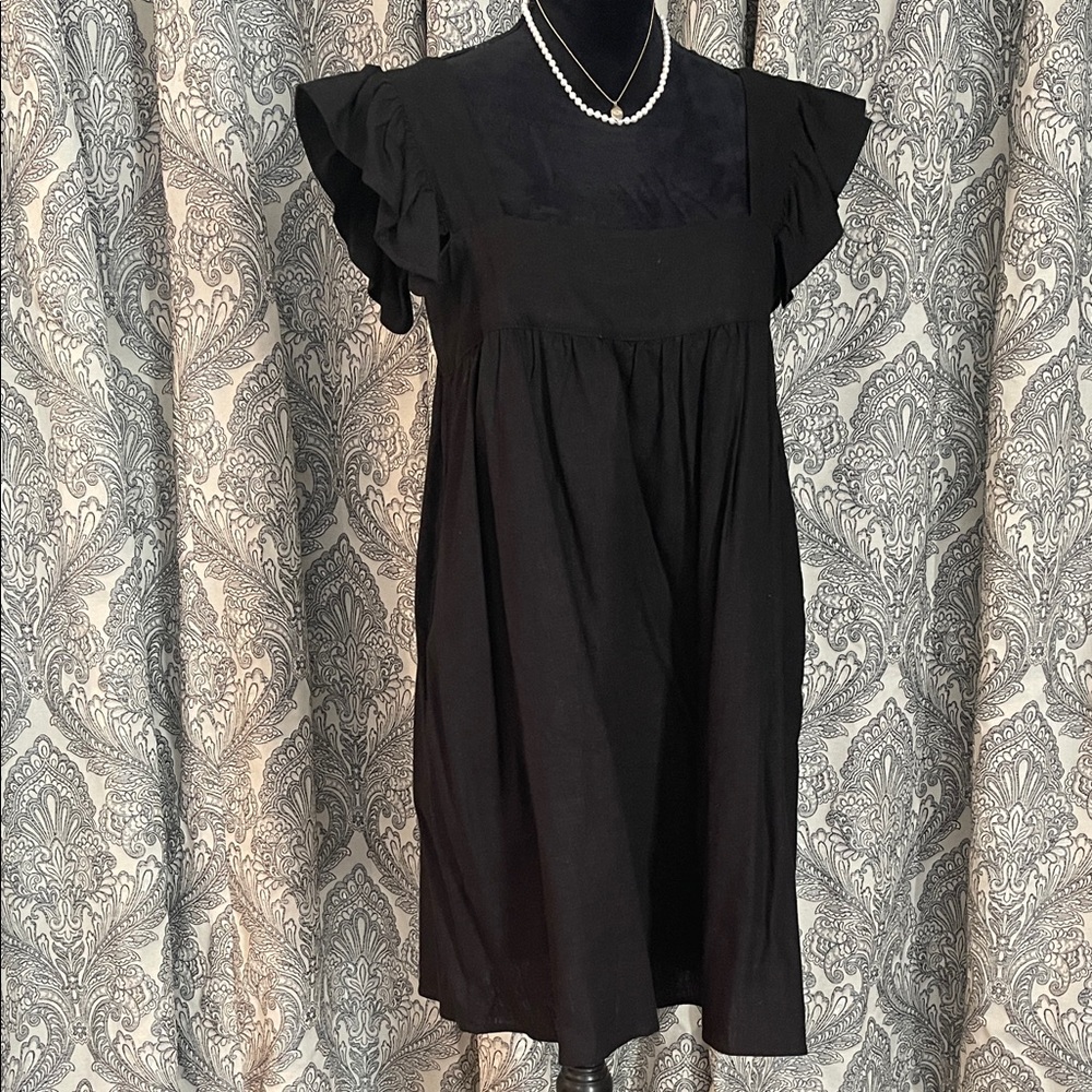 Ruffled flutter sleeve linen, cotton baby doll dress
